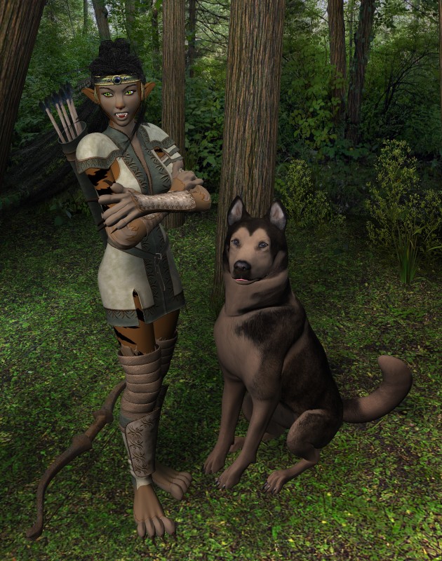 Alayi Longwalker, a shifter ranger/druid, with Fang