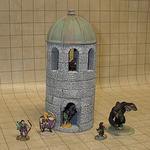 Small round tower with copper roof, filled with our "Greyhawk" party.
