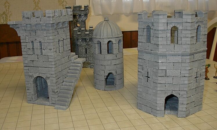 The Jail, Small Round Tower and Octagon Tower.  Hugh is building faster than Kristin can paint.